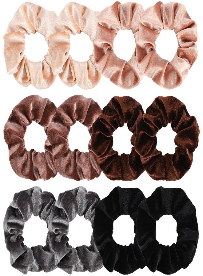 Whaline 12 Pack Hair Scrunchies Velvet Scrunchy Elastic Hair Bands for Women Hair Accessories (6 Coco Colors) - Image 1